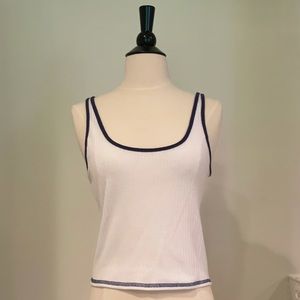 Forever 21 White w/ Blue Trim Ribbed Tank Top